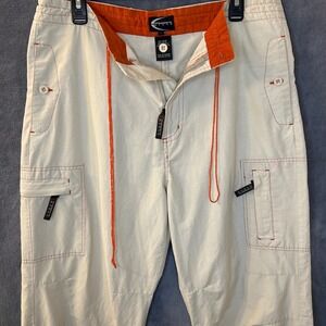 Y2K Baggy Rave Cargo Pants President Stone Made in Japan Beige Orange‎ Stitching